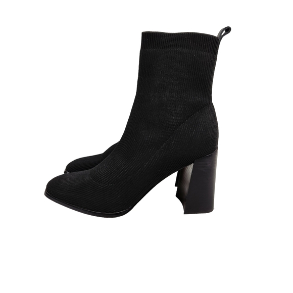 Deltan Brookyn Flyknit Stretch Black Block Heel Sock Booties Women's Size 10 - Picture 1 of 10
